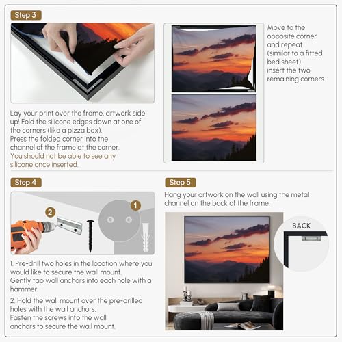 46"x60" Extra Large Framed Wall Art Scenic Sunset Over Mountain Range with Glowing Sky for Home Living Room Bedroom Decor