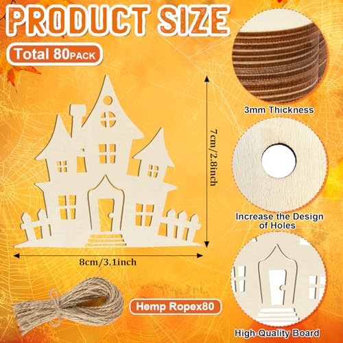 80PCS Wooden Halloween Ornaments to Paint Fall Decorations (80 Count)