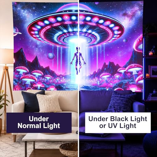 Blacklight Tapestry UFO Encounter UV Backdrop 78 x 59 Inch