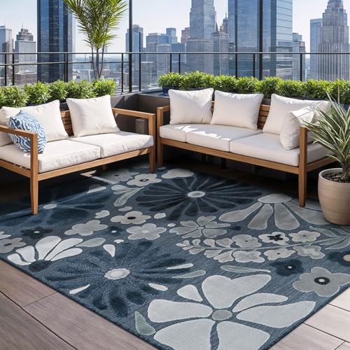 Outdoor Rug 5x7 Modern Floral Tropical Area Rugs for Outdoor and Indoor Patio Easy to Clean Non Shedding Living Room Porch Garden Washable Outside Carpet (35 Sq Ft)