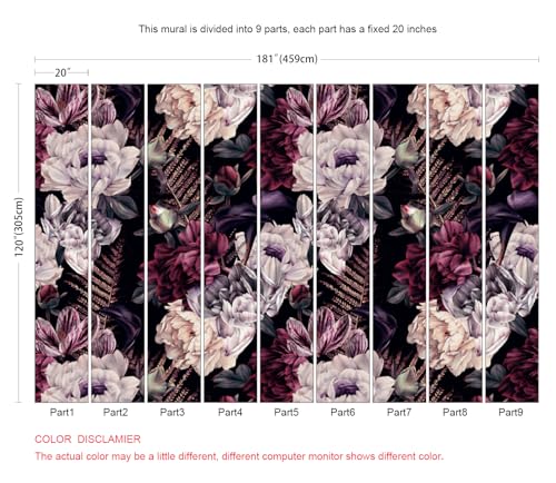 Floral Wallpaper Watercolor Dark Peony Flowers Mural Wallpaper for Bedroom Living Room
