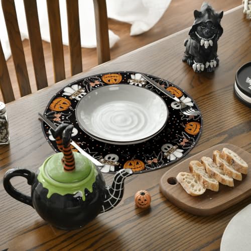 Ghost Cat Halloween Round Placemats Set of 6 (6 Count)