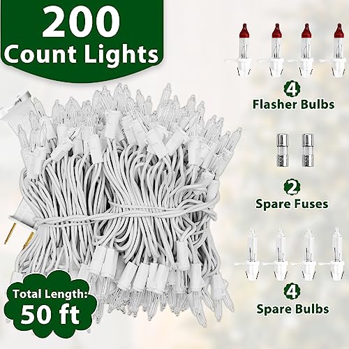 Clear Christmas Lights 50FT 200 Incandescent Bulbs Warm White Mini Lights with White Wire for Christmas Tree