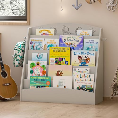 5 Tier Kids Bookshelf Montessori Toddler Book Rack Gray