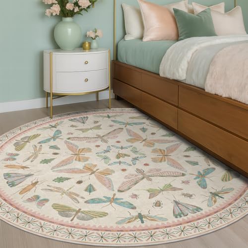 Pink Cute Butterfly 6ft Round Soft Rugs for Girls Bedroom Beside Bed (36 Sq Ft)