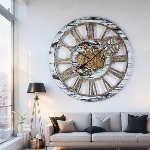 The Gears Clock 36'' Inch Real Moving Gear Wall Clock Vintage Industrial Oversized Rustic Farmhouse