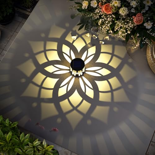 2 Pack Solar Fence Lights Metal Solar Powered Outdoor Wall Deck Step Lights Mandala Theme Waterproof Fence Light for Garden Post Patio Backyard Yard Decor (2 Count)