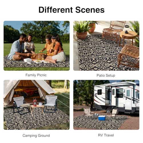 Outdoor Rug 5x8 ft Waterproof Reversible Floral Mat