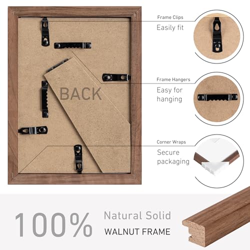 5x7 Picture Frame Set of 4 Natural Solid Walnut Photo Frames with 4x6 Removable Mat Wall Hanging Large Handcrafted Frame with HD Plexiglass Wall and Tabletop Display Large Poster Frame (4 Count)