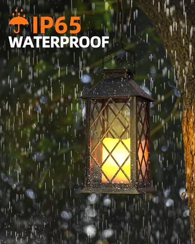 Solar Lanterns Outdoor Waterproof 14" Flickering LED (2 Count)