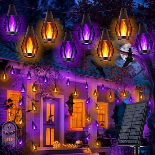 27FT 10 LED Solar Flame Halloween String Lights