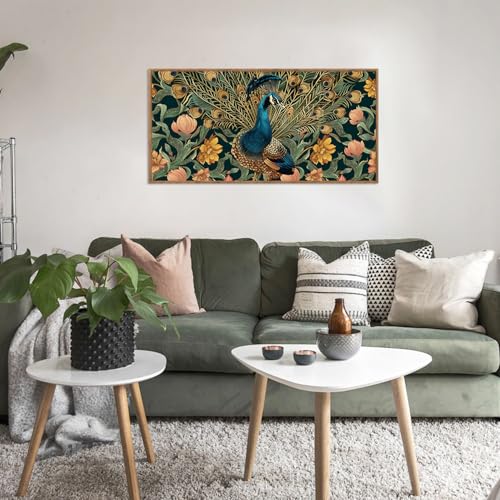 Boho Peacock Flower Framed Canvas Wall Art