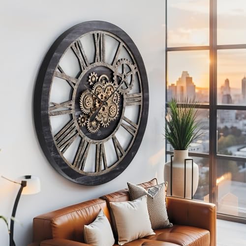 The Gears Clock 36'' Inch Real Moving Gear Wall Clock Vintage Industrial Oversized Rustic Farmhouse