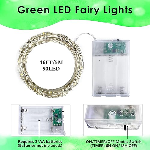 4 Pack Fairy Lights Battery Operated Halloween String Lights Timer Green (4 Count)