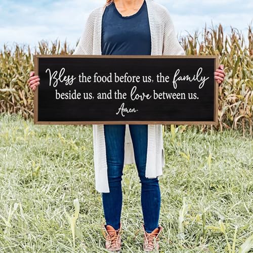 Dining Room Sign Wall Decor Bless the Food Before Us 40"X15" Wood Black