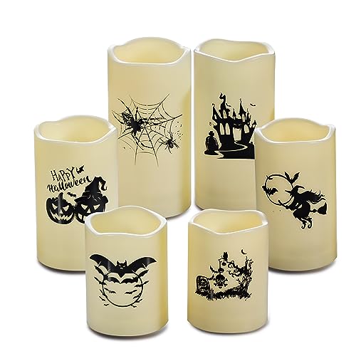 Halloween Outdoor Battery Operated Flameless LED Candles with Timer 6 Pack