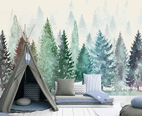 Colorful Watercolor Forests Children's Nursery wall Mural Wallpaper 137" x 100" (95.12 Sq Ft)
