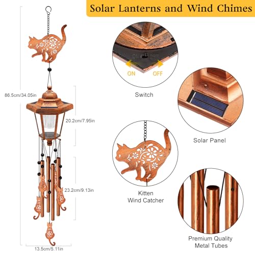 Large Solar Cat Wind Chimes