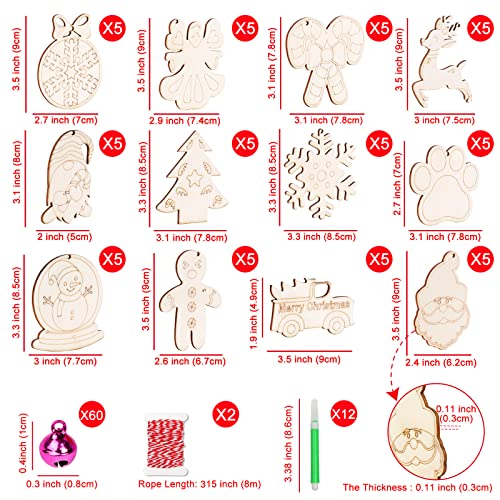60PCS DIY Wooden Christmas Ornaments
