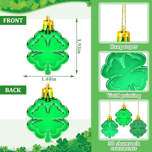 24Pcs St Patricks Day Ornaments for Tree Four Leaf Clover Decor (24 Count)