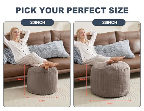Pouf Ottoman Foot Stools with Foam Small Ottoman for Living Room Corduroy Ottomans Pouf 26x18 Floor Poufs Foot Rest for Chair Brown Hassocks and Ottomans