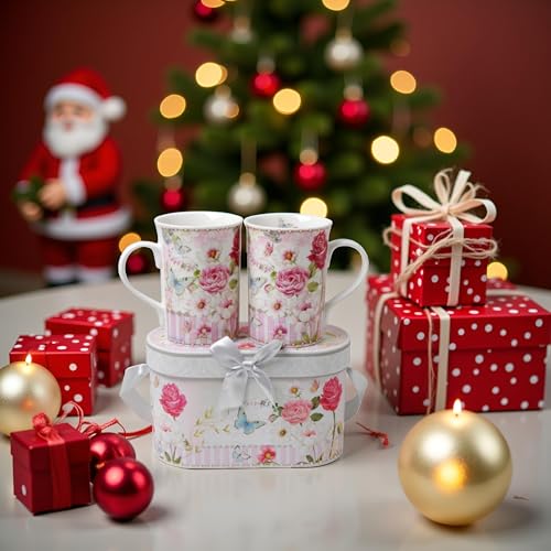 Elegant Bone China Two Coffee Mugs set in Dragonfly design (2 Count)