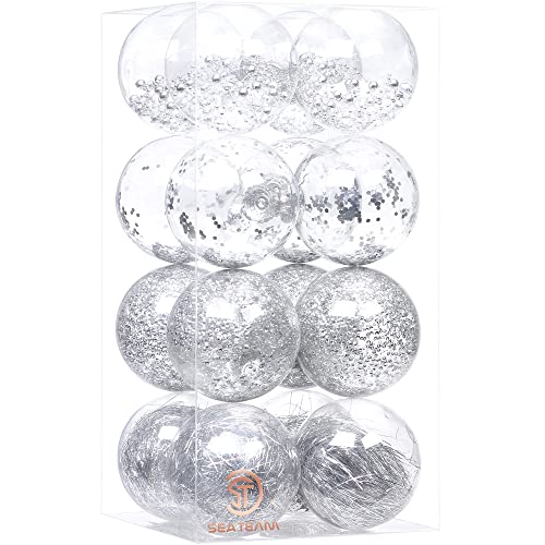 16 Pack Clear Christmas Ball Ornaments with Fillers (16 Count)