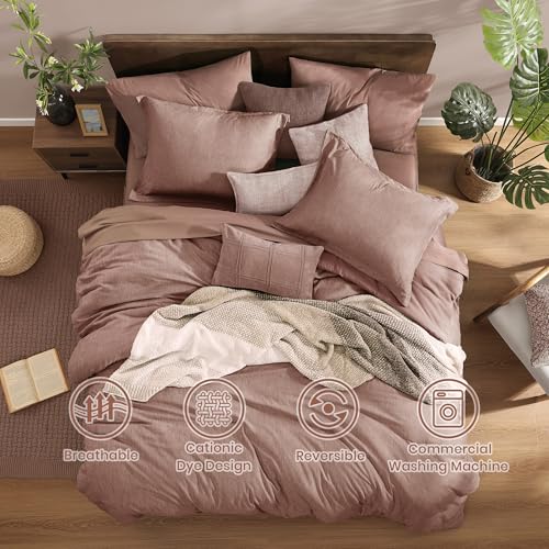 Full Comforter Set 7 Pieces Dusty Pink Cationic Dyeing Bed in a Bag