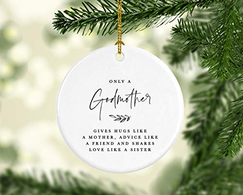 Round Ceramic Porcelain Christmas Ornament Collectible Godmother Gift