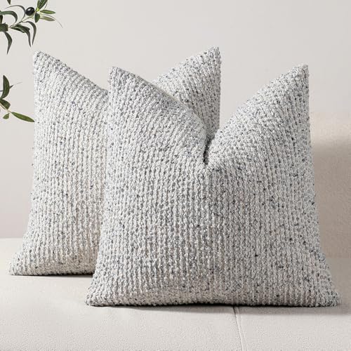 Striped Throw Pillow Covers 18x18 Set of 2 Blue Textured Boucle Chic Morden Boho Accent Farmhouse Square Decorative Couch Pillow Covers for Home Decor Bed Sofa Living Room (2 Count)