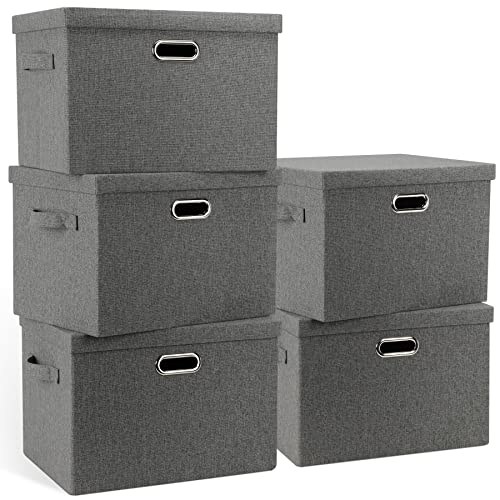 Large 17" 36 Quart Collapsible Stackable Storage Bins with Lids (5 Count)