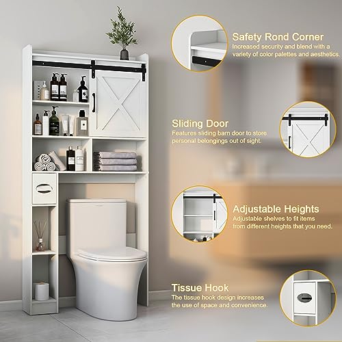 Over The Toilet Storage Cabinet with Sliding Barn Door. White