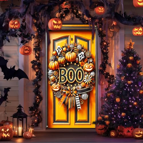 Halloween Door Banner Boo Pumpkin 35x71 Inch Polyester