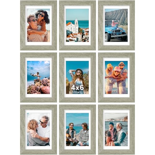 4x6 Picture Frames Set of 9 for Wall Mount or Tabletop (9 Count)