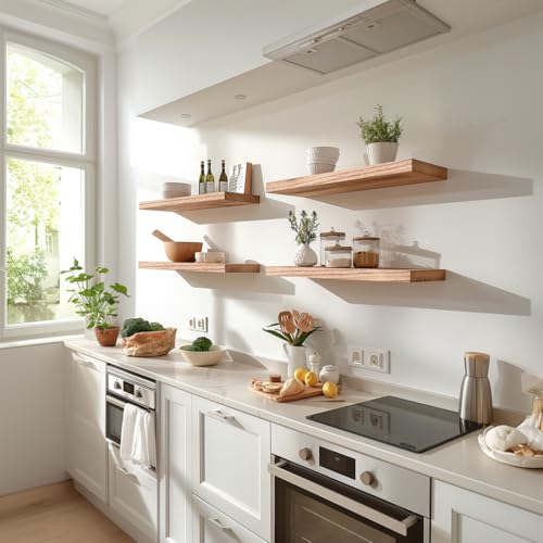 Light Wood Floating Shelves for Wall Rustic Wall Shelves for Bedroom Set of 6 (6 Count)