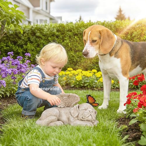 Sleeping Dog Angel Statue with Solar Light