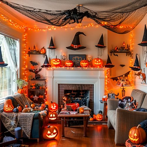 163FT 8 Modes 500 LED Orange Halloween Lights Outdoor with Remote (163 Foot)