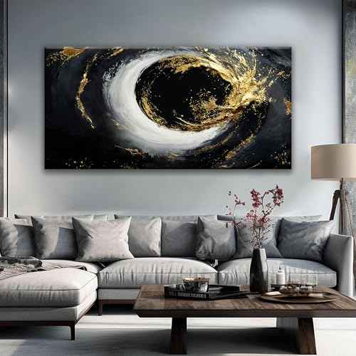 Large Abstract Wall Art For Living Room Black And Gold Wall Art Modern Canvas Art Wall Decor 29" X 58" Painting Abstract Art For Bedroom Hotel Office Apartment Home Decoration