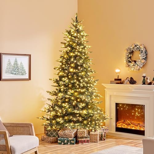 7.5ft Pre lit Aspen Fir Artificial Christmas Tree with 550 Warm White LED Lights Full Prelighted Xmas Tree w