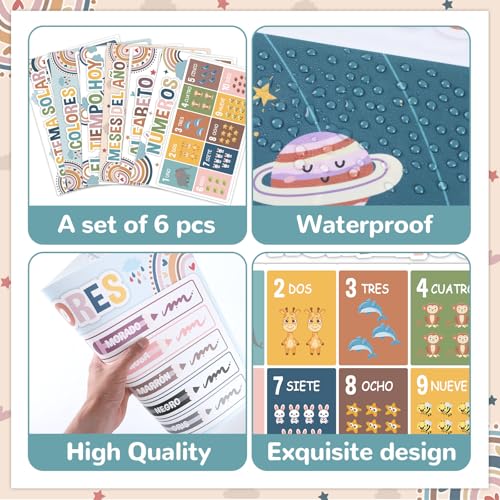 Spanish Educational Placemats Set of 6 Kid Plastic Table Mat 17×13×0.04in (6 Count)