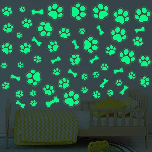 127 Glow in The Dark Dog Paw Stickers Luminous Removable Vinyl Wall Decals for Kids Nursery Bedroom