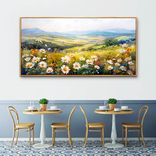 Wood Framed Canvas Wall Art For Living Room Large Wall Decor For Office Bedroom Decoration Pastoral Scenery Pictures Flower Painting Artwork Room Wall Mural Aesthetic Home Decor 30x60 In