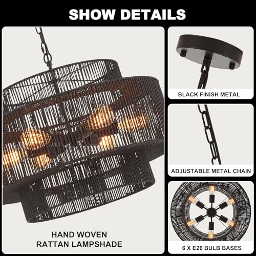 23.6" Black Rattan Chandelier