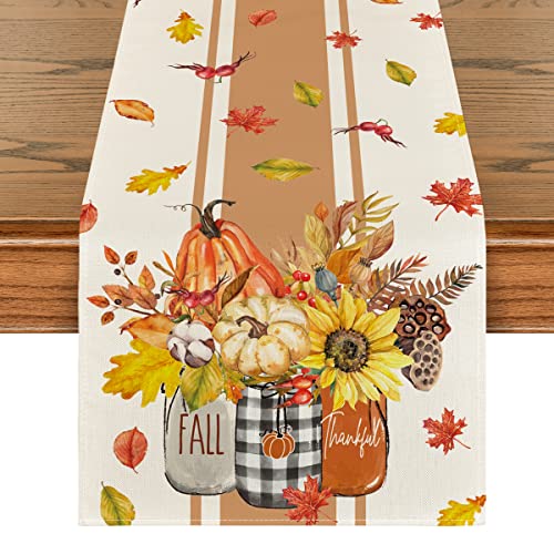 Thankful Fall Pumpkin Leaves Floral Vases Table Runner