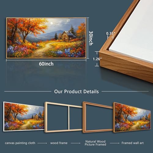 Wood Framed Canvas Wall Art For Living Room Large Wall Decor For Office Bedroom Decoration Reddish Orange Tree Picture Farmhouse Painting Artwork Room Wall Mural Aesthetic Home Decor 30x60