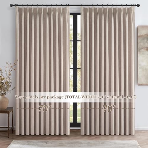 Pinch Pleated Flax Linen Blackout Extra Wide Curtain Panels for Living Room