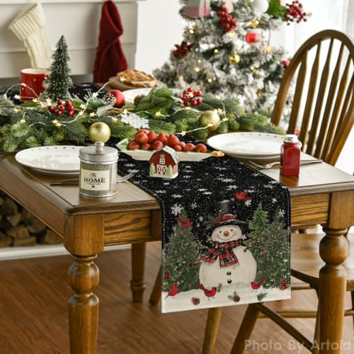 Snowman Christmas Table Runner Home Party Decor 13x36 Inch