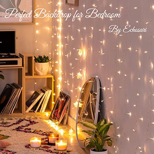 9.8ft×9.8ft Curtain Lights Battery Operated with Remote Warm White