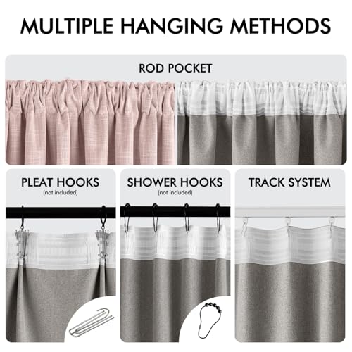 Light Pink 100% Blackout Linen Curtains 90 Inch 2 Panels Set Double Sided No Coating Pleated Back Tab Black Out Long Thermal Insulated Pinch Pleat Bedroom Living Room Darkening Window Drapes (2 Count)