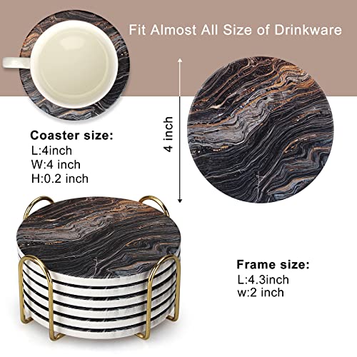 6 Pcs Black Ceramic Modern Coasters with Holder Absorbent Drink Coaster (6 Count)